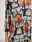 cheap Print Dresses-Women&#039;s A Line Dress Boho Floral Maxi Dress 3/4 Length Sleeve V Neck Ruffle Print Loose Fit Vacation Black Spring