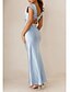 baratos Vestidos para Convidadas de Casamento-Vestido de convidada de casamento sereia azul céu vestido elegante formal black tie até o chão com mangas curtas decote em V charmeuse costas cruzadas com franzido