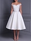 cheap Little White Dresses-A-Line Tea Length Little White Dress Cocktail Dresses Wedding Dresses Bridal Shower Dresses 1950s Minimalist Little White Dresses Sleeveless Off Shoulder Wedding Guest Graduation Fall Wedding