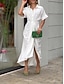 cheap White Casual Dresses-Women&#039;s Shirt Dress Casual Dress Sheath Dress Midi Dress Date Vacation Basic Modern Shirt Collar Ruched Button Short Sleeve Summer Spring Loose Fit Plain