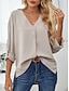 preiswerte Einfache Blusen-Damen Hemd Elegante Oberteile Gerafft Elegant Dreiviertelarm V Ausschnitt Schwarz Weiß Pudriges Rosa Khaki Frühling &amp; Sommer