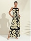 cheap Print Casual Dress-Botanical Print Sleeveless Casual Dress Maxi Dress