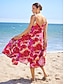 abordables vestido casual estampado-Mujer Vestido de tirantes Vestido de verano Vestido Estampado Vestido Midi Rojo Con Correa Estampado Rosa Flores Escote en V Estampado Dobladillo asimetrico Primavera verano Escote en Pico Sensual