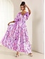 זול שמלות עם הדפס-בגדי ריקוד נשים פרחוני צווארון V שרוול מתנופף שמלת מידי שרוולים קצרים קיץ