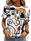 billiga Konst &amp; Design t-shirt-dam t-shirt stilren casual tryck kortärmad vanliga toppar rund hals dagligen vit rosa blå sommar