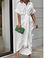 cheap White Casual Dresses-Women&#039;s Shirt Dress Casual Dress Sheath Dress Midi Dress Date Vacation Basic Modern Shirt Collar Ruched Button Short Sleeve Summer Spring Loose Fit Plain