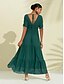 abordables robe décontractée-Robe longue en mousseline de soie pour femmes, col licou, col en V, dos nu, smockée, vert