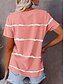 abordables T-shirt rayé et géométrique-t-shirt femme décontracté imprimé manches courtes hauts réguliers col en V quotidien noir rose bleu été