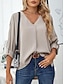 preiswerte Einfache Blusen-Damen Hemd Elegante Oberteile Gerafft Elegant Dreiviertelarm V Ausschnitt Schwarz Weiß Pudriges Rosa Khaki Frühling &amp; Sommer