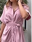 cheap White Casual Dresses-Women&#039;s Shirt Dress Casual Dress Sheath Dress Midi Dress Date Vacation Basic Modern Shirt Collar Ruched Button Short Sleeve Summer Spring Loose Fit Plain
