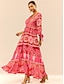 cheap Print Dresses-Women&#039;s Polyester Graphic Tiered Bow V Neck Puff Sleeve Maxi Dress Elegant Stylish Vacation 3/4 Length Sleeve Summer