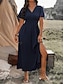 tanie Sukienki kwiatowe-Damskie Letnie sukienki Sukienka maxi Wzburzony dół Randka Moda miejska Maxi W serek Krótki rękaw Czarny Granatowy Zielony Kolor