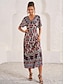 cheap Print Dresses-Women&#039;s Satin Shift Dress Ditsy Floral Print V Neck Maxi Dress Boho Vacation Short Sleeve Summer