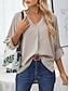 preiswerte Einfache Blusen-Damen Hemd Elegante Oberteile Gerafft Elegant Dreiviertelarm V Ausschnitt Schwarz Weiß Pudriges Rosa Khaki Frühling &amp; Sommer