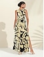 cheap Print Casual Dress-Botanical Print Sleeveless Casual Dress Maxi Dress