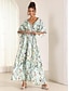 cheap Print Dresses-Women&#039;s Polyester Floral V Neck Flutter Sleeve Midi Dress Short Sleeve Summer