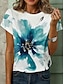 economico T-shirt floreale-maglietta da donna elegante casual stampa manica corta top regolari girocollo quotidiano bianco rosso verde estate