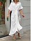 cheap White Casual Dresses-Women&#039;s Shirt Dress Casual Dress Sheath Dress Midi Dress Date Vacation Basic Modern Shirt Collar Ruched Button Short Sleeve Summer Spring Loose Fit Plain