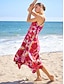 abordables vestido casual estampado-Mujer Vestido de tirantes Vestido de verano Vestido Estampado Vestido Midi Rojo Con Correa Estampado Rosa Flores Escote en V Estampado Dobladillo asimetrico Primavera verano Escote en Pico Sensual