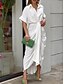 cheap White Casual Dresses-Women&#039;s Shirt Dress Casual Dress Sheath Dress Midi Dress Date Vacation Basic Modern Shirt Collar Ruched Button Short Sleeve Summer Spring Loose Fit Plain