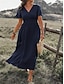 tanie Sukienki kwiatowe-Damskie Letnie sukienki Sukienka maxi Wzburzony dół Randka Moda miejska Maxi W serek Krótki rękaw Czarny Granatowy Zielony Kolor