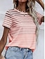 abordables T-shirts Femme-Femme T shirt Rayé Décontractées Manche Courte Col Ras du Cou Hauts réguliers du quotidien Imprimer Rose Claire Bleu Violet Eté