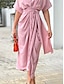cheap White Casual Dresses-Women&#039;s Shirt Dress Casual Dress Sheath Dress Midi Dress Date Vacation Basic Modern Shirt Collar Ruched Button Short Sleeve Summer Spring Loose Fit Plain