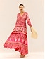 cheap Print Dresses-Women&#039;s Polyester Graphic Tiered Bow V Neck Puff Sleeve Maxi Dress Elegant Stylish Vacation 3/4 Length Sleeve Summer