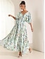 cheap Print Dresses-Women&#039;s Polyester Floral V Neck Flutter Sleeve Midi Dress Short Sleeve Summer