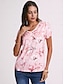 billige T-shirts til kvinde-Dame T-shirt Henley-skjorte Blomstret Knap Udskæring Trykt mønster Ferie Weekend Basale Kortærmet V-hals Lyserød