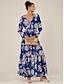 cheap Print Dresses-Women&#039;s Polyester Tiered Dress Floral Button Elastic Waist V Neck Puff Sleeve Maxi Dress Elegant Casual Daily Long Sleeve Summer