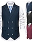 ieftine Vesta bărbați-Bărbați Γιλέκο Gilet Purtare Zilnică Vacanță Ieșire Epocă Modă Primăvara &amp; toamnă Buton Poliester Comfortabil Simplu Cu Doi Nasturi Rever Fit regulat Negru Vișiniu Albastru Marin Închis Vestă