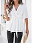 cheap Women&#039;s Blouses &amp; Shirts-Women&#039;s Shirt Dressy Tops Solid Color Tie Front Ruched Work Daily Elegant Stylish Half Sleeve V Neck Black Summer Spring