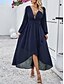 preiswerte Chiffonkleider-Damen Casual kleid Maxidress plus hoch niedrig Rüschensaum Arbeit Verabredung Elegant Maxi V Ausschnitt Langarm Schwarz Rote Marineblau Farbe
