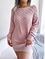 preiswerte Strickkleider-Damen strickkleid Minikleid Elegant Stilvoll Glatt Täglich Rundhalsausschnitt Langarm 2023 Lockere Passform Weiß Rosa Blau S M L