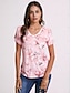 olcso Női pólók-Női Póló Henley ing Virágos Gomb Kivágott Nyomtatott Szabadság Hétvége Alap Rövid ujjú V-alakú Arcpír rózsaszín