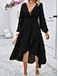 preiswerte Chiffonkleider-Damen Casual kleid Maxidress plus hoch niedrig Rüschensaum Arbeit Verabredung Elegant Maxi V Ausschnitt Langarm Schwarz Rote Marineblau Farbe