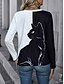 voordelige Dieren thee-Dames T-shirt Kleurenblok Kat Modieus Lange mouw V-hals Normale tops Dagelijks Afdrukken Wit / Zwart Lente &amp; Herfst