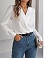 voordelige Elegante topjes-Dames Blouse Effen Kleur Effen Stijlvol Modern Lange mouw V-hals Werk Geplooid Wit Blozend Roze Rood Groen Lente Herfst Winter