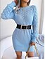 preiswerte Strickkleider-Damen strickkleid Minikleid Elegant Stilvoll Glatt Täglich Rundhalsausschnitt Langarm 2023 Lockere Passform Weiß Rosa Blau S M L