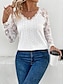 cheap Women&#039;s Blouses &amp; Shirts-Women&#039;s Blouse Solid Color Lace Eyelet Daily Elegant Long Sleeve V Neck White Spring Fall