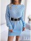 preiswerte Strickkleider-Damen strickkleid Minikleid Elegant Stilvoll Glatt Täglich Rundhalsausschnitt Langarm 2023 Lockere Passform Weiß Rosa Blau S M L
