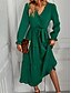 tanie Sukienki na przyjęcia-Damskie Codzienne sukienki Sukienka maxi Wiązanie Falbana Randka Urlop Elegancja Moda miejska W serek Długi rękaw Czarny Rumiany róż Ciemnozielony Kolor