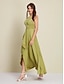 abordables robe de soirée-Robe longue de soirée/mariage/cocktail vert armée pour femme, en satin vert, col licou, fente sur le devant, robe asymétrique à volants pour impressionner 2024