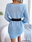 preiswerte Strickkleider-Damen strickkleid Minikleid Elegant Stilvoll Glatt Täglich Rundhalsausschnitt Langarm 2023 Lockere Passform Weiß Rosa Blau S M L
