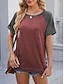 billiga Enkel t-shirt-Dam T-shirt Mönster Färgblock Ledigt Kortärmad Rund hals Långa toppar Dagligen Vit Vin Grå Sommar