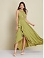 abordables robe de soirée-Robe longue de soirée/mariage/cocktail vert armée pour femme, en satin vert, col licou, fente sur le devant, robe asymétrique à volants pour impressionner 2024