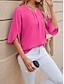 preiswerte Damen Einfache Oberteile-Hemd Bluse Damen Weiß Rosa Wein Glatt Sexy Strasse Täglich Modisch Rundhalsausschnitt Regular Fit S