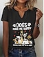 billige T-skjorter til kvinner-Dame T skjorte Henly-skjorte Hund Bokstaver Trykt mønster Daglig Helg Grunnleggende Kortermet V-hals Svart