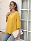 ieftine Topuri simple pentru femei-Pentru femei Cămașă Culoare solidă Floral Casual Boho Lungime Manșon 3/4 Cu Mâneci La Cot Stil Nautic Topuri obișnuite Vacanță Petrecere Zilnic Brodat Negru Galben Albastru piscină Toamnă Primavara